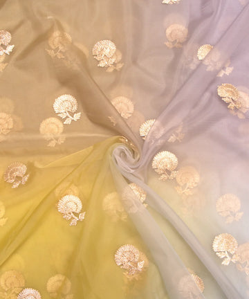 Tie Dye Floral Organza Embroidery Fabric